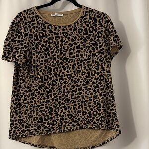 Zara Leopard Print Short Sleeve Top - Tan & Black